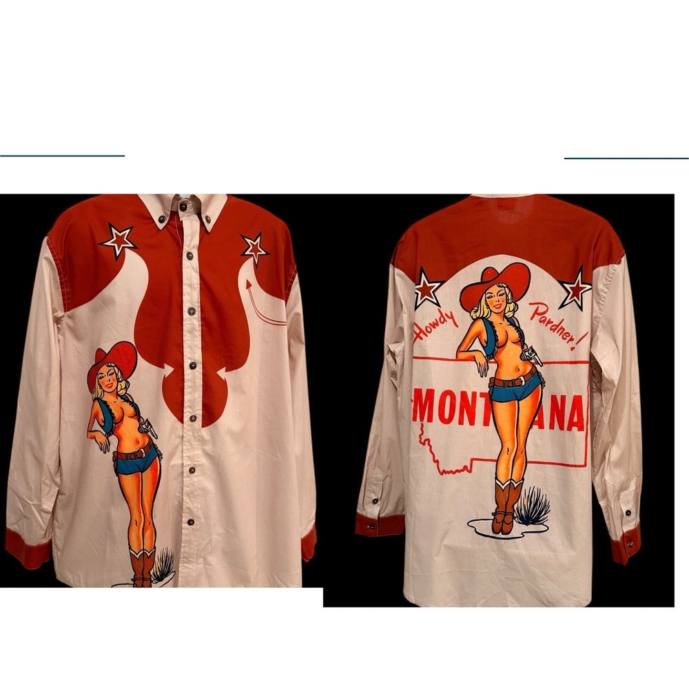 Boozelele‎ Men Shirt XL HOWDY PARADISE MONTANA Cowgirl Western Burgundy Button